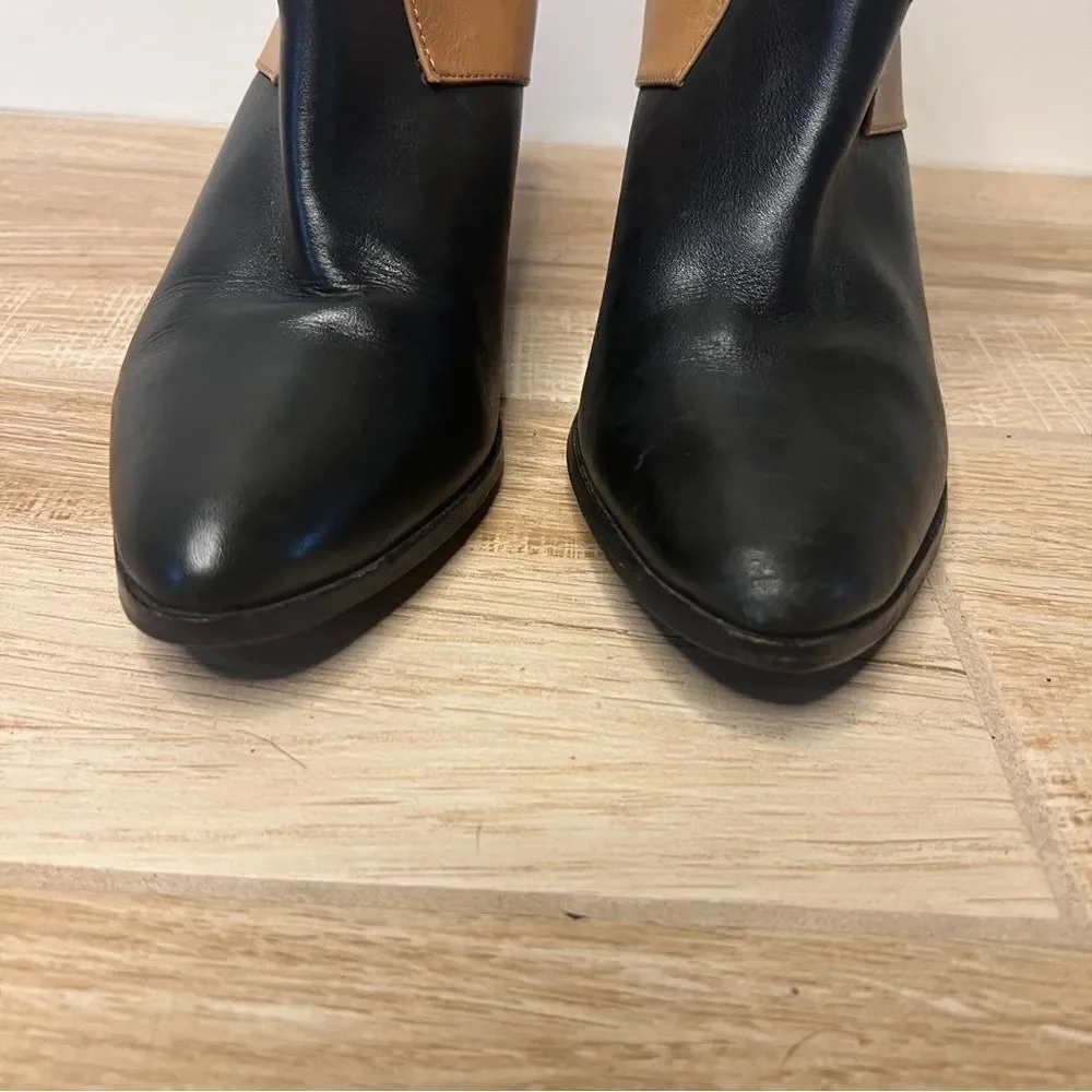 Miista Tan and Black Leather Contrast Heeled Ankle Boot Size EU 40 US 9